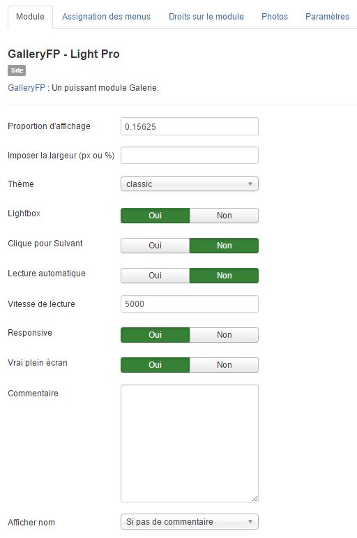 Options du modue