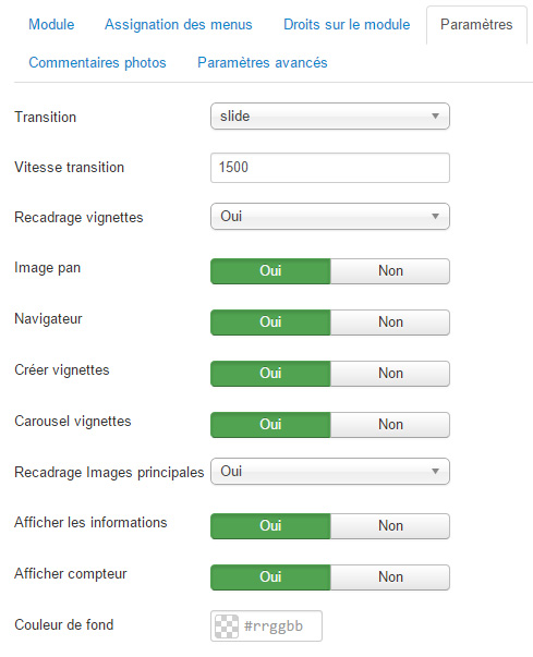 Paramètres du module